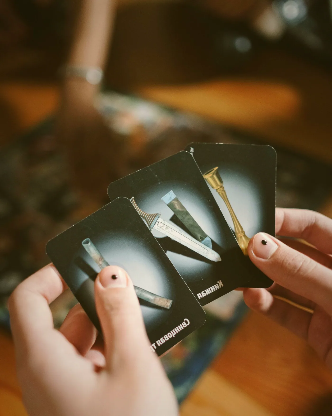 The dealer squaring a fresh deck